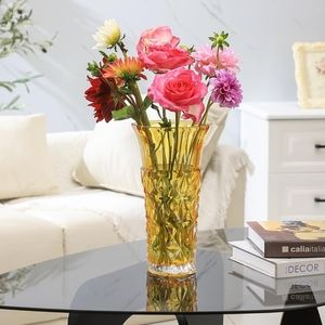 Heavy Glass Vase Amber Colored Crystal Glass Tall Vase Beautiful Brand New